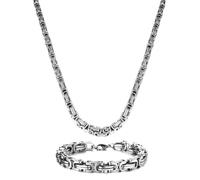 Mens Silver Byzantine Chain Necklace Bracelets 4MM/5MM/6MM, Stainless Steel Necklace Chain for Men, Mens Silver Byzantine Chain Necklace, Length 51-61CM (51.00, Silver-6 mm width)
