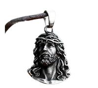 Men's Silver Jesus Christ Face Pendant Lord's Prayer Necklace Stainless Steel