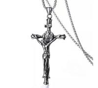 Mens Silver Large Jesus Christ Crucifix Cross Pendant Necklace Christian Jewelry
