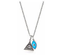 Men's Silver Necklace with Turquoise Evil Eye and Eye of Ra Pendant S/M