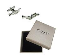 Mens Silver Trumpet Player Cufflinks & Gift Box By Onyx Art Brass Band