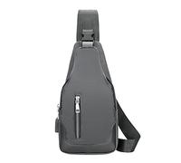 Men's Simple Business Crossbody USB Interface Lock Buckle Color Cloth Chest Bag Shoulder Bag Small Shoulder Bags for Women (Grey, One Size)