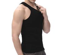 Men's Singlet Classic 100% Cotton Sleeveless Vests Bodybuilding Training Gym Athletic Wear Solid Colour Stylish Fitted Tank Top Easy Fit Super Soft (XL- Black)