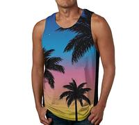 Mens Singlet Vests Compression Tops for Men Mens Summer Fashion Casual Beach Seaside Digital 3D Printed Round Neck Sleev (Y2-Blue, L)