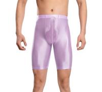 Men's Sissy Glossy Oil Comprssion Shorts Shiny Bulge Pouch Shorts High Rise Underpants See Through Bulge Pouch Tight Short Leggings Trunk Bootom Purple M