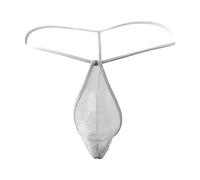 Mens Sissy Lace G-String Thongs See Through Bikini T-Back Briefs Underwear Mesh Transparent Sexy Underpants (White,M)
