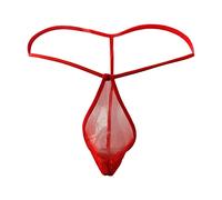 Mens Sissy Lace G-String Thongs See Through Bikini T-Back Briefs Underwear Mesh Transparent Sexy Underpants (Red,M)