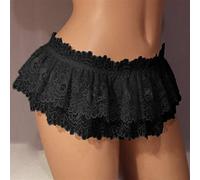 Men's Sissy Underwear Set Ruffled Stretch Bra Cropped Top Layered Skirt Panties (Color : Black, Size : L)