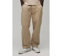 Men's Skate Fit Half & Half Waistband Washed Twill Trousers | Taupe | Size X-Large | BOOHOOMAN