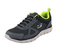 Skechers Men's Track Bucolo Trainers, Charcoal Black Leather Mesh Lime Trim, 9 UK