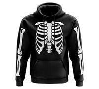 Mens Skeleton Body & Arms Hoodie, Skeleton Outfit Fancy Dress for Men and Women, Scary Bones Unisex Rib Cage Costume Easy Quick Cheap Gift Idea for Trick Or Treat, Black, S