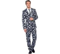 Mens Skeleton Suit Halloween Skull Fancy Dress Costume Jacket Trousers Tie