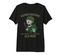 Mens Skeleton Veteran Never Assume Crazy Old Man Army Premium T-Shirt