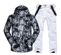 Mens Ski Jacket and Pants Set Ski Suit Winter Waterproof Windproof Hooded Snow Coat 2 Pieces Snowboarding Snowsuits, Black 1, L