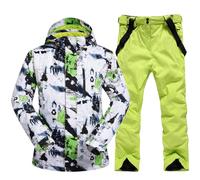 Mens Ski Jacket and Pants Set Ski Suit Winter Waterproof Windproof Hooded Snow Coat 2 Pieces Snowboarding Snowsuits, Green, XL
