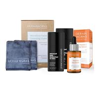 MENS SKINCARE GIFT SET - Expert Face Moisturiser for Men + Vitamin C Serum - 3 Piece Brightening Set with 2 Cleansing Face Cloths for Even Skin Tone, Dull Skin, Dark Spots & Anti Ageing - DERMAWORKS