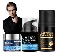 Mens Skincare Set & Kits - 3 Step Anti-Aging System with Retinol Face Cream & Caffeine Eye Cream, Face Wash Controls Oil + Minimizes Pores, Dark Circles Puffiness Treatment, 50ml+50g+30g