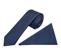 Mens Skinny 100% Silk Twill Tie and Pocket Square Set Wedding Tie Thin Slim Tie 21 colours (French Navy)