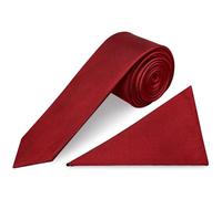 Mens Skinny 100% Silk Twill Tie and Pocket Square Set Wedding Tie Thin Slim Tie 21 colours (Red)