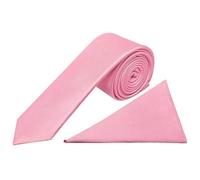 Mens Skinny 100% Silk Twill Tie and Pocket Square Set Wedding Tie Thin Tie Slim Tie 21 colours (Blush Pink)