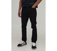 Men's Skinny Fit Ripped Knee Jeans | True Black | Size 34R | BOOHOOMAN
