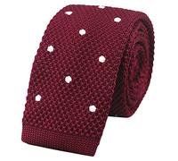 Men's Skinny Knit Ties Polka Dots Pattern Designer Necktie 2" - Various Design, Burgundy Red, One size