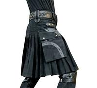 Men's Skirt Vintage Gothic Cargo Pleated Skirt Medieval Scottish Kilt Fashion Kendo Pocket Skirts Steampunk Clothing Men Plain Tartan Utility Kilts Tartan Kilt, Black 2, Medium