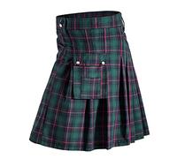 Men's Skirt Vintage Medieval Scottish Kilt Gothic Cargo Pleated Skirt Classic Retro Skirt Kendo Pocket Skirts Military Wedding Utility Kilts Casual Checked Skirt Steampunk Clothing Gothic Skirt Green
