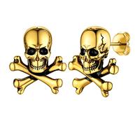 Men's Skull Earrings Gold For Men, Hip Hop Vintage Style Stainless Steel Biker Studs Earrings For Hip Hop Dancer