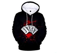 Men's Skull Hoodies Fashion Poker Playing Cards Print Long Sleeve Sweatshirt Casual Pullover with Pockets