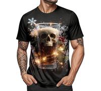 Mens Skull T Shirts | Skull Beer Christmas | Spooky Casual Short Sleeve Graphic Tee Holiday Clothes - for Christmas beer-13 L