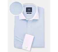 THE SAVILE ROW COMPANY LONDON Men's Slim Fit Cotton Poplin Long Sleeve Winchester Shirt - Double Cuff - Sky Blue Gingham Check - 15.5" Collar - Standard