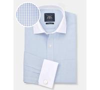 THE SAVILE ROW COMPANY LONDON Men's Classic Fit Cotton Poplin Double Cuff Winchester Formal Shirt - Sky Blue Window Check - 18.5" Collar