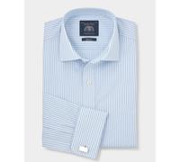 Men's Sky Blue Stripe Cotton Poplin Slim Fit Formal Shirt - Double Cuff - Size: 16.5" x Standard - 35" - Savile Row Company