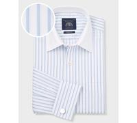Men's Sky Blue White Cotton Herringbone Stripe Classic Fit Winchester Formal Shirt - Double Cuff - Size: 19.5" x Standard - 38" - Savile Row Company