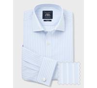 THE SAVILE ROW COMPANY LONDON Men's Slim Fit Cotton Poplin Double Cuff Formal Shirt - Sky Blue White Stripe - 15" Collar