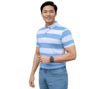 Men's Sky Blue & White Striped Polo Shirt Classic Rugby-Style Short Sleeve Cotton Polo Breathable Casual & Sporty T-Shirt (UK, Alpha, XXL, Regular, Regular, Sky Blue)