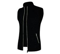 Mens Sleeveless Cardigan Gilet Tank Top Chunky Warm Knitted Knitwear Cardigan Wasitcoat with Pockets Men Sleeveless Full Zip Up Stand Collar Fleece Pullover Sweater Jumper Vest Jacket UK