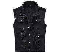 Men's Sleeveless, Denim Vest, Jeans Ripped Jacket, Destoryed Waistcoat Black 3XL