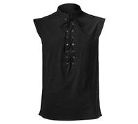 Men's Sleeveless Henley Vest, Vintage Steampunk Gothic Viking Pirate Lace-up Shirt, Traditional Waistcoat Drawstring Pirate Costume, Plus Size Medieval Linen Cotton Casual Top for Halloween Cosplay