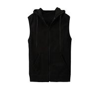 Men's Sleeveless Hoodie Casual Slim Fit Zip Up Drawstring Plain Tank Top Hooded Vest(Black,X-Large)