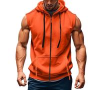 Mens Sleeveless Hoodie Zip Up Sweatshirt Tank Top Hooded, Drawstring Stretch Basketball Vest Breathable Sports Pullover With Front Pocket Summer Sweatshirt Lightweight Comfort Athletic Gym Shirt