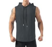 Men's Sleeveless Hoodies Sale Clearance, Solid Quick Dry Blended Fabric Hoody Vests, Athletic Gym Muscle Hooded Tank Tops, Workout Sports Bodybuilding Vest Training Fitness Sleeveless T Shirts Grey