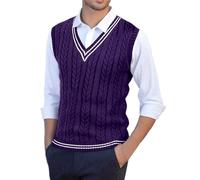 Men's Sleeveless Jumper Knit Vest Classic V-Neck Sleeveless Jumper Men Business Knitwear Waistcoat Tank Top Ribbed Sweater Vests Autumn Winter Knitwear M-3XL Dark Purple