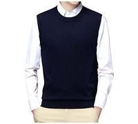 Mens Sleeveless Jumpers Crew Neck Knitted Waistcoats Plain Sweater Vest Sleeveless Pullover Knitwear Casual Loose Knit Tank Top Streetwear Classic Crochet Gilets for Men UK Daily Wear Size M-3XL Navy