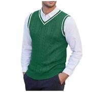 Mens Sleeveless Jumpers Sweater Vests V-Neck Knitted Gilets Plain Knitted Waistcoats Plus Size Knit Tank Top Sleeveless Cardigan Pullover Knitwear Top for Gentlemen Autumn Winter Layering UK M-4XL
