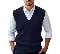 Men'S Sleeveless Jumpers Tank Top V Neck Sweater Vest Knitted Waistcoat Men V Neck Vest Sweaters Solid Color Jumper Classic Business Waistcoats Gentleman British Style Knitted Waistcoat