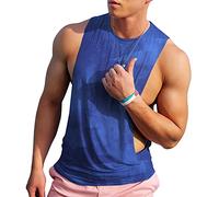 Men's Sleeveless Muscle Stringer Vest Cut Open Gym Training Bodybuilding Tank Top Color Blue Size M