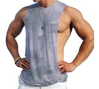 Men's Sleeveless Muscle Stringer Vest Cut Open Gym Training Bodybuilding Tank Top Color Dark Gray Size M