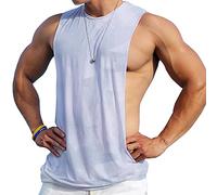Men's Sleeveless Muscle Stringer Vest Cut Open Gym Training Bodybuilding Tank Top Color Gray Size M